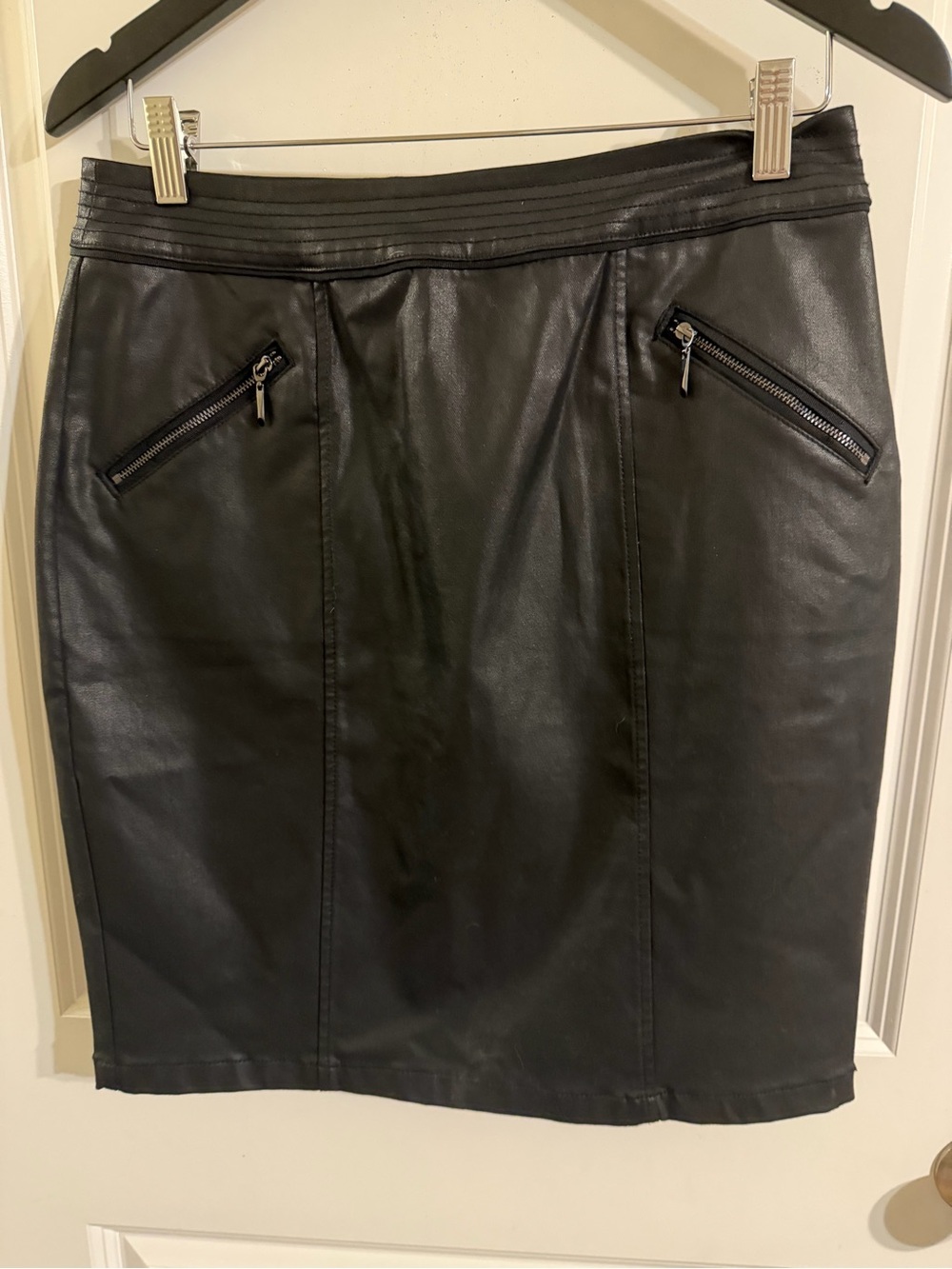 White House Black Market Black Faux Leather Midi Pencil Skirt